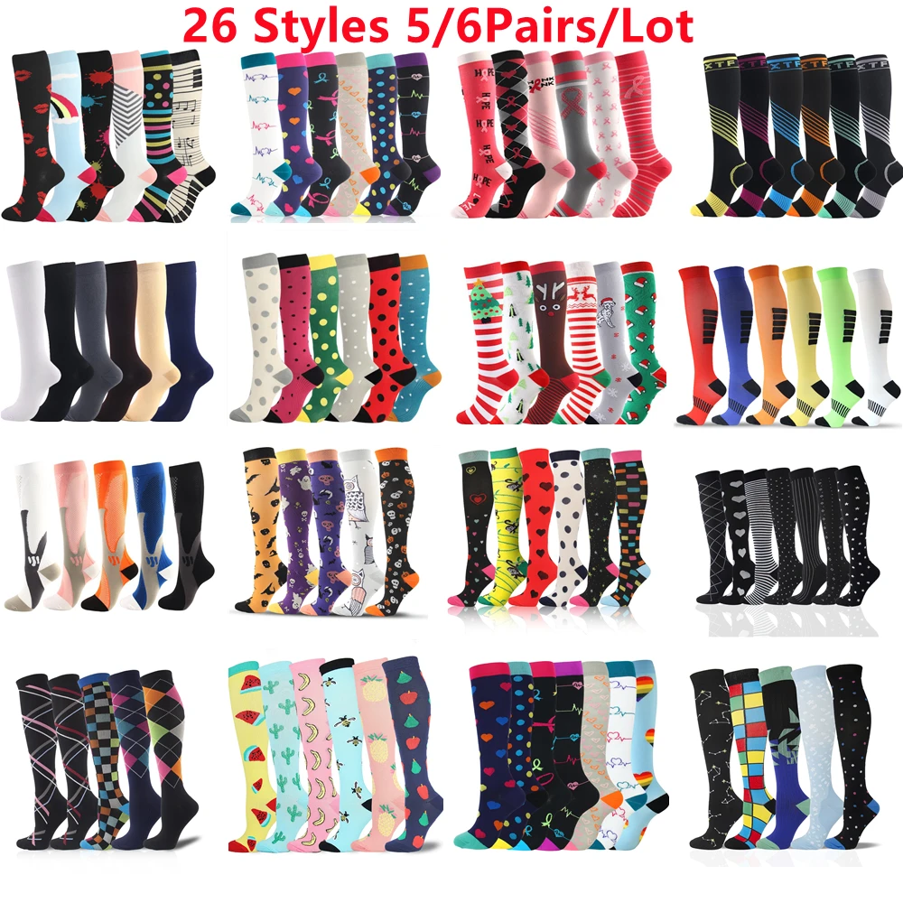 

6Pairs/Lot Compression Socks Athletic Men Women Best Graduated Breathable Nursing Socks Fit Running Outdoor Hiking Flight