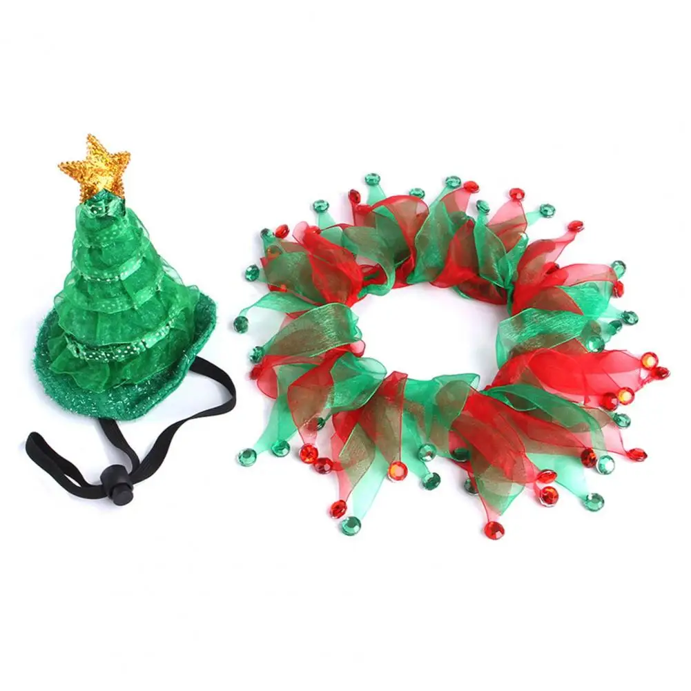 

Unique Pet Christmas Hat Festive Christmas Pet Hat Collar Set Adjustable Tree Shape Accessory for Dogs Cats Winter for Lovely