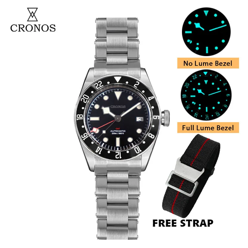

Cronos 41mm Men Driver Watch GMT NH34 Automatic Movement Bidirectional Bezel Sapphire Wristwatches Waterproof 20Bar Watches