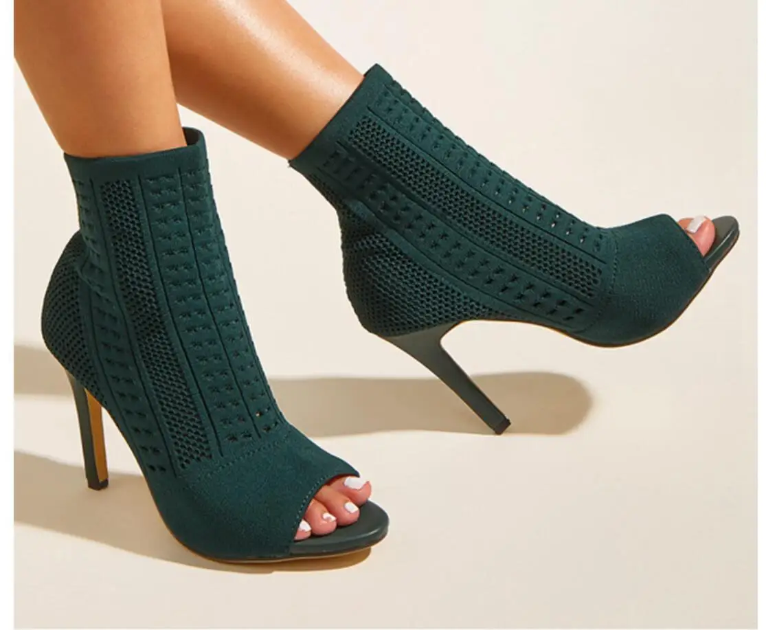 New Sexy Women's Sandals Green High Quality Air Mesh Sexy High Heels Open Toe Gladiator Sandal Black Summer Classic Shoes