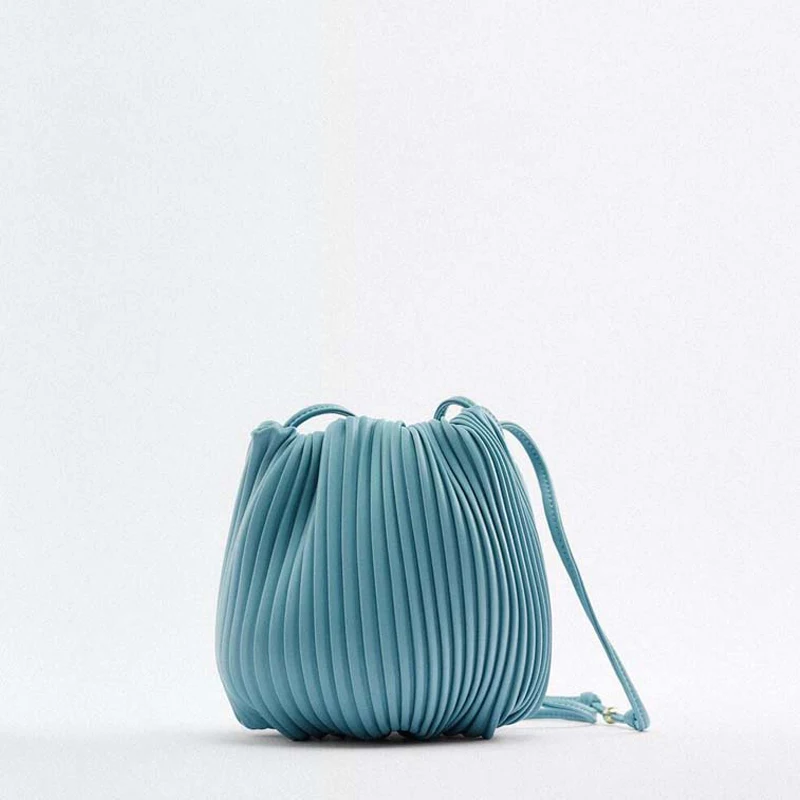 

ZA Blue Mini Small Pures and Bags Crossbody Blue Pleated Bucket Cute Shoulder Bag Pocketbooks Handbags Crossbody 2022 New