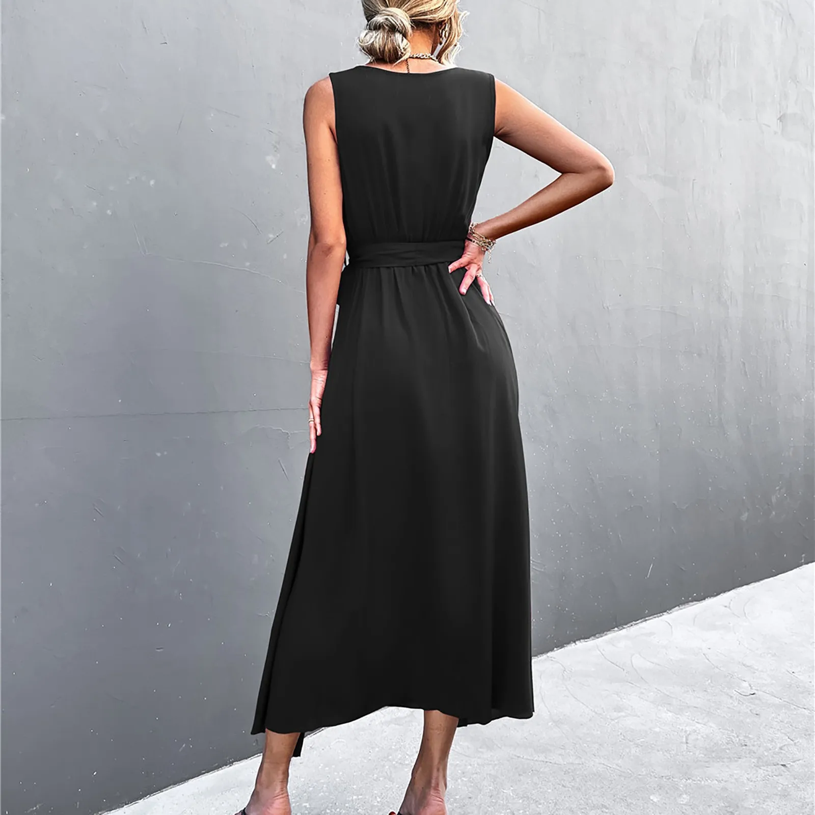 

Летние женские платья макси для отпуска без рукавов со шнуровкой Плиссированные Длинные свободные платья