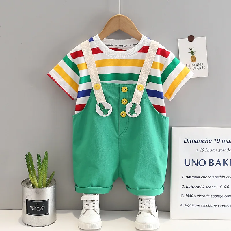 

Boys Clothes Sets Summer 2023 Children Cotton T-shirts Overall Shorts 2pcs Tracksuits For Baby Girl Sports Suit Kids Outfits 4Y