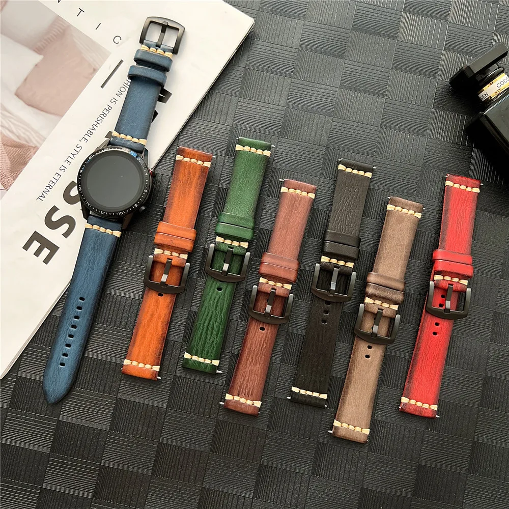 

Ремешок из 100% натуральной кожи для Samsung Galaxy Watch 3 4 Classic Active 2, универсальный браслет для наручных часов Huawei GT 3 2 Pro 2e, 20 мм 22 мм