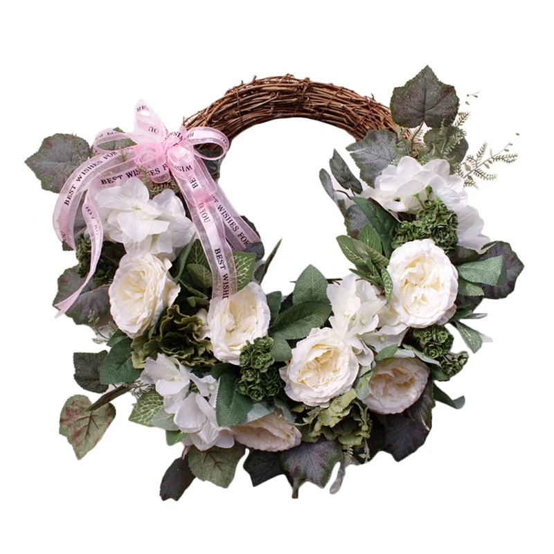 

AFBC Spring Flower Wreath For Front Door, Rose Wreath For Wall, Wedding, Home And Summer Decorations