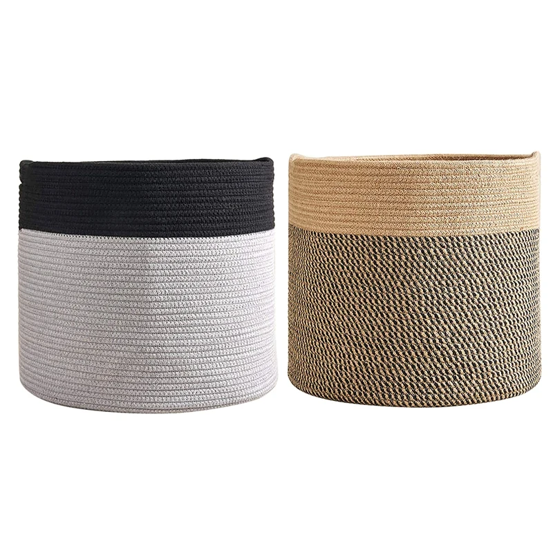 

Large Cotton Rope Basket 15.8X15.8X13.8Inch - Baby Laundry Basket Woven Blanket Basket Nursery Bin