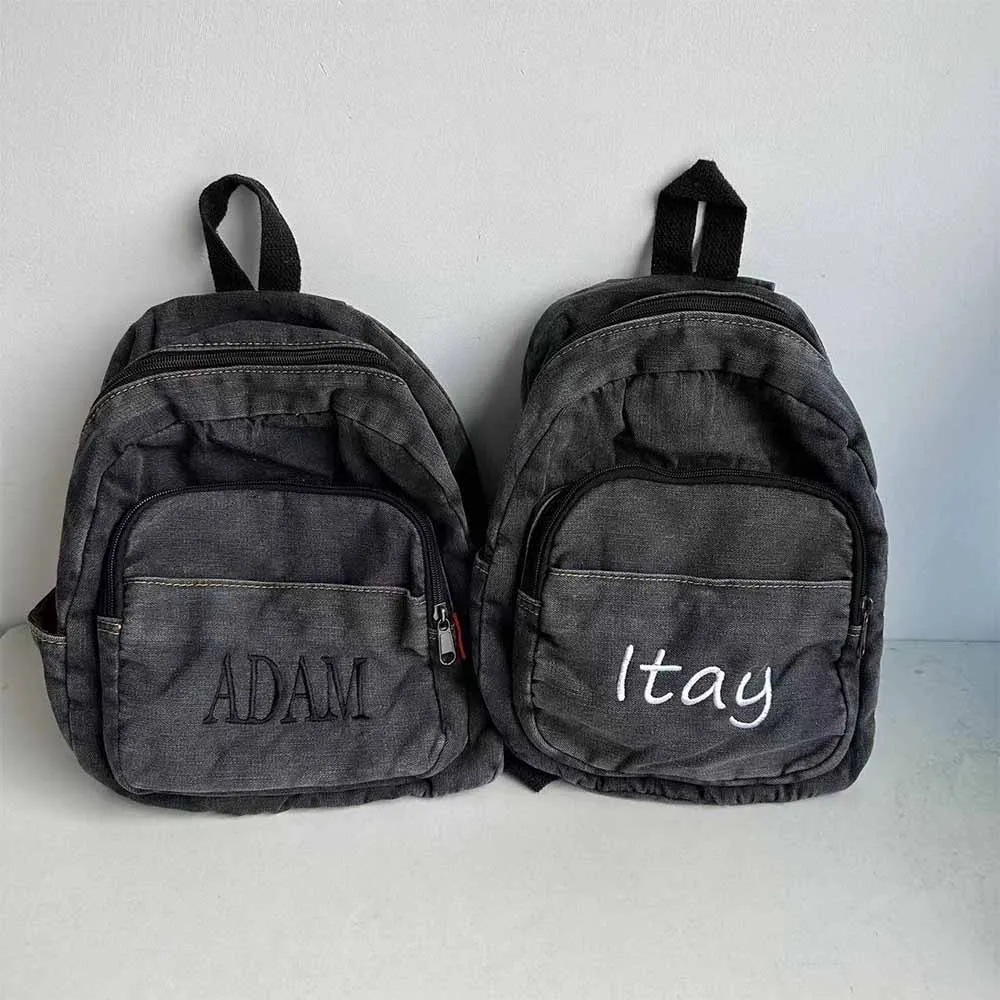

Personalized Customization Simple Gradient Denim Backpack Embroidered Primary School Student Name Canvas Travel Bag