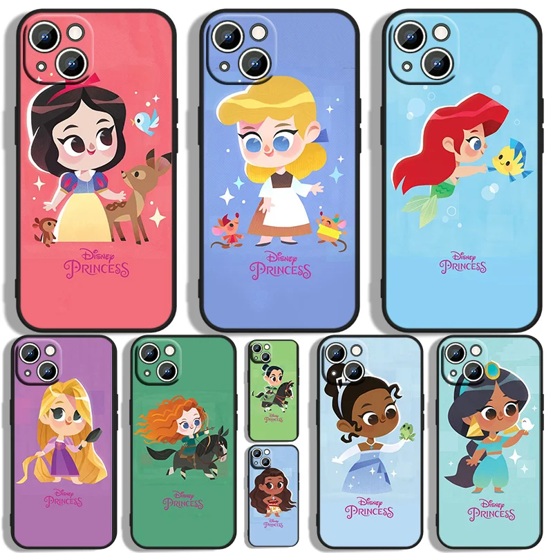 

Princess Art Phone Case For Apple iPhone 11 12 13 14 Max Mini 5 6 7 8 S SE X XR XS Pro Plus Black luxury Silicone Soft Back Capa