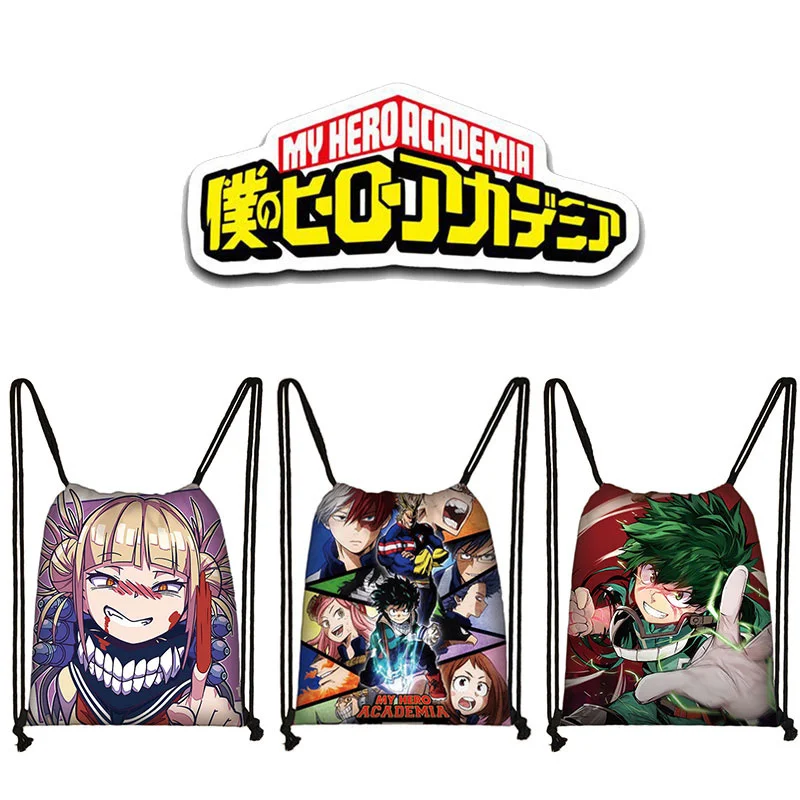 

Anime Hero My Hero Academia Deku Bakugou Graphic Backpack Cartoon Cute Boku No Drawstring Bags Women Casual Pacakge Handbag Gift