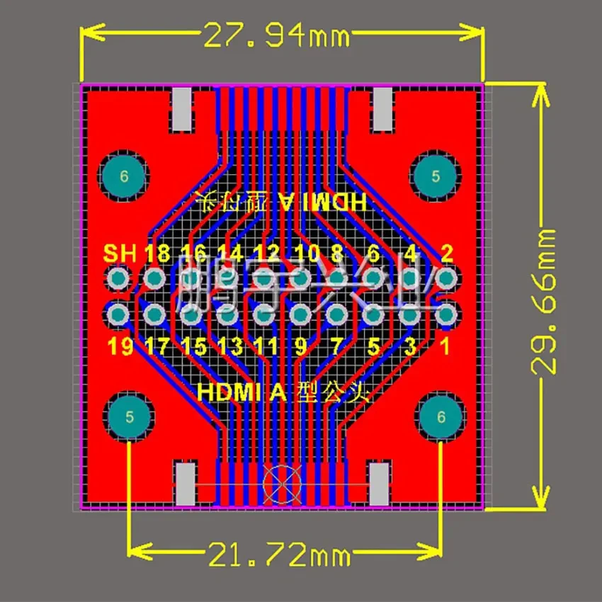 Плата-адаптер HDMI (штекер-гнездо) с разъемом MINI 1920pin DP HD A (гнездо-штекер) с платой PCB, шаг 2.54мм, 1 шт. (art.: 3920db0dcc3de) - 3920db0dcc3de