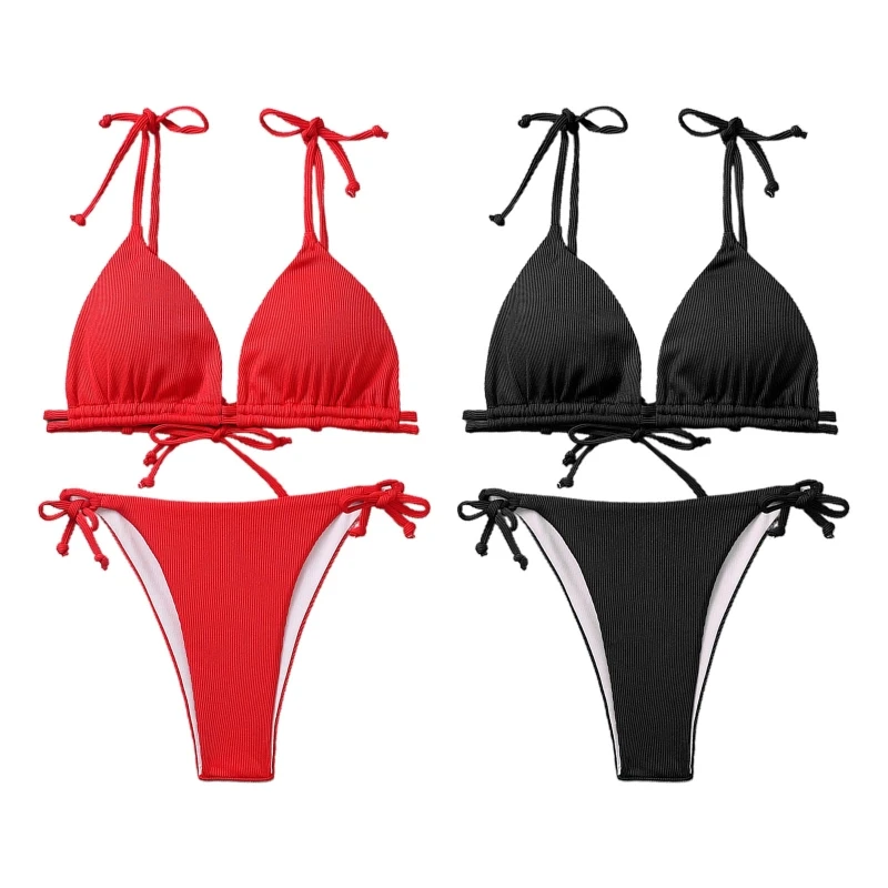 

Купальный костюм с высоким вырезом, женская пляжная одежда, купальный костюм из двух предметов, купальник на шнуровке, комплект бикини, Женс...