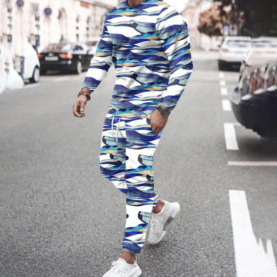 Tracksuit Long Sleeve T Shirt+Sweatpants Suit Men Streetwear Gym Sweatshirt Oversized Male Clothing 2 Piece Sets Trendy 3D Print