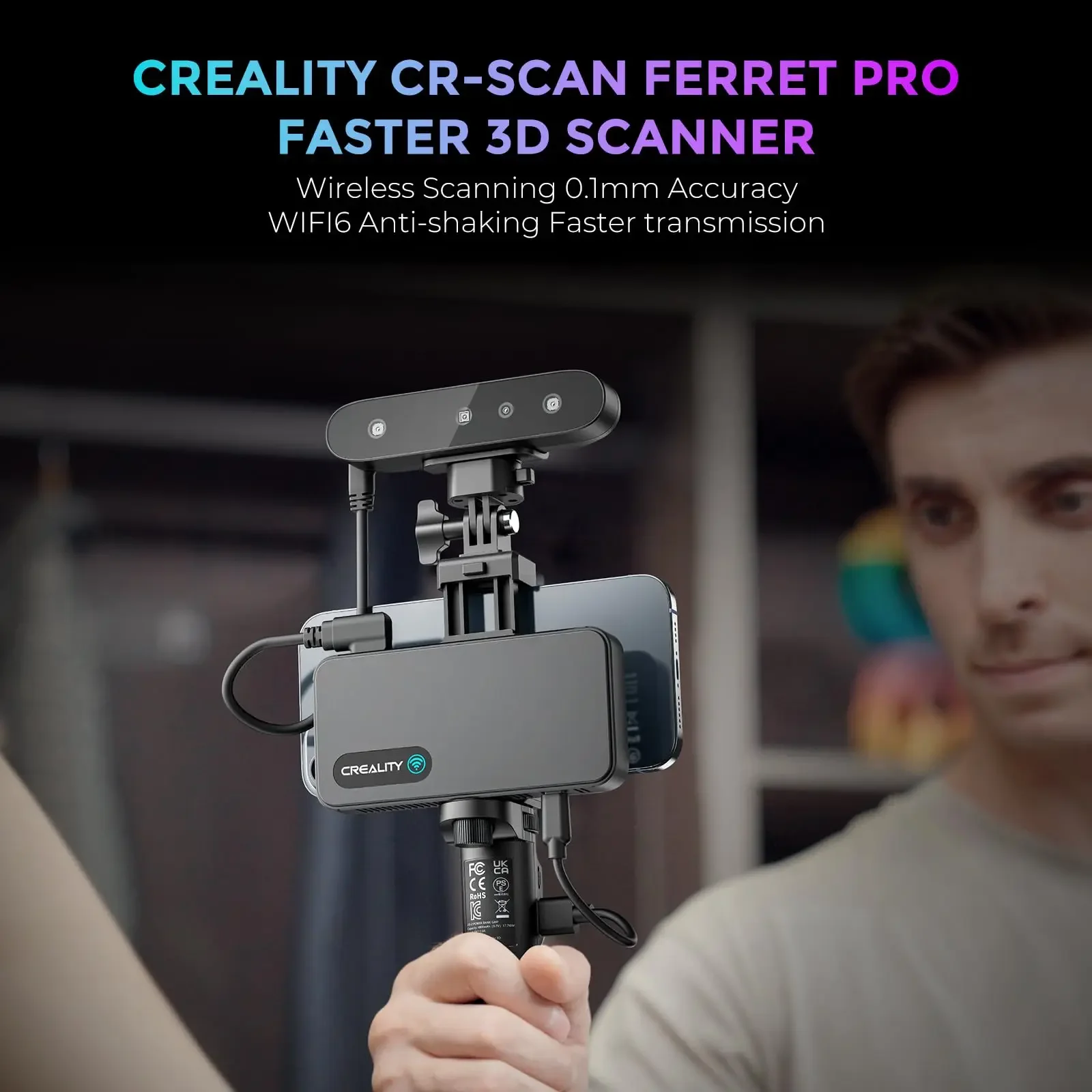 Беспроводной Wi-Fi 3D-сканер Creality CR-Scan Ferret Pro с защитой от сотрясений полноцветное