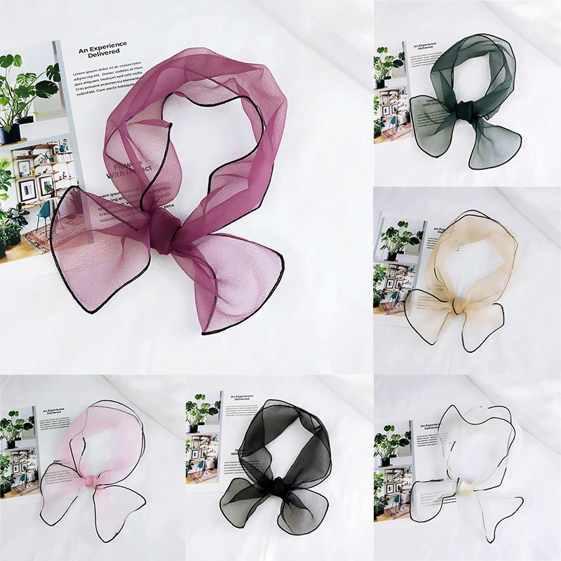 

90*15cm Soft Gauze Long Scarf Solid Sunscreen Shawl Headscarf Women Fashion Skinny Thin Scarves Wrist Strap Streamer Hairband