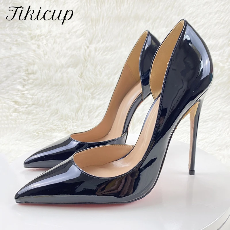 

Tikicup Glossy Navy Blue Women Inside Open Pointy Toe High Heel Shoes Elegant Ladies Formal Dress Stiletto Pumps for Wedding