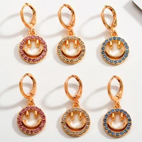 2pairs fashion round smile earrings zircon shiny hollow smiley pendant hoop earring womens geometric gold elegant party jewelry