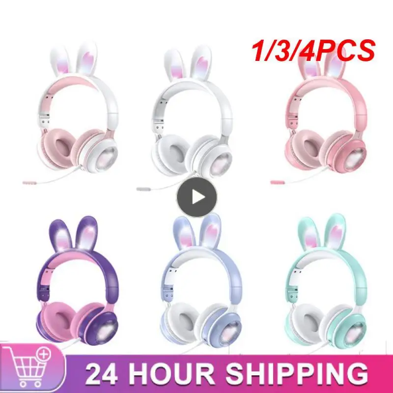 

1/3/4PCS Wireless Headphones with Mic Cute Rabbits RGB LED Stereo Music Earphones, Children Phone Gaming Headset