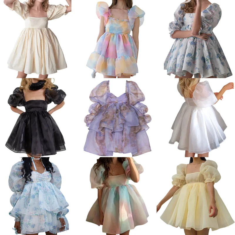 Женское винтажное платье принцессы милое Тюлевое с пышными рукавами открытыми