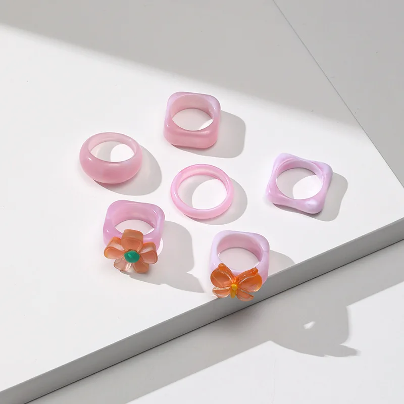 

Set Ring Ins Colorful Geometric Resin Ring For Women Korean Trend Square Round Acrylic Rings Girl Party Jewelry Travel Gift