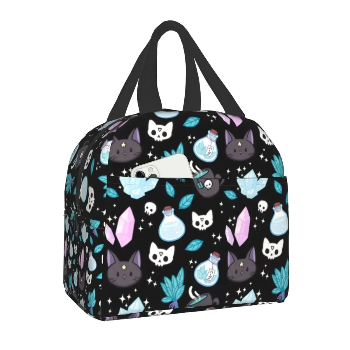 

Herb Witch Pattern Insulated Lunch Bag for School Office Halloween Cat Skull Leakproof Cooler Thermal Bento Box Women Children