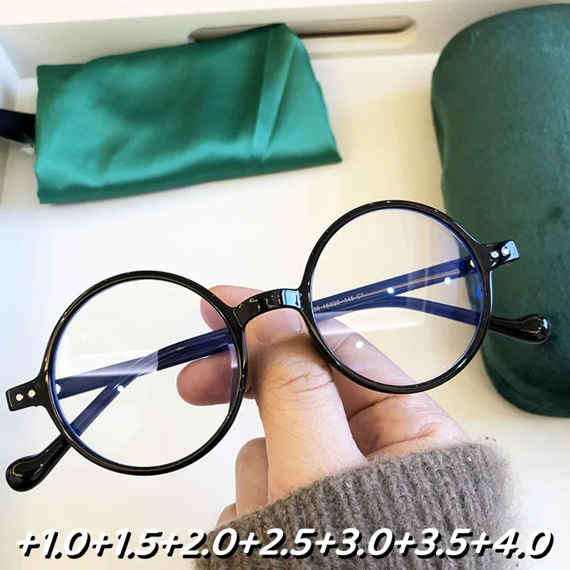 

Fashion Round Frame HD Reading Glasses Ultralight Small Presbyopic Eyeglasses Blocking Blue Light Far Sight Eyewear +1.0 To +4.0