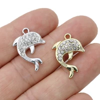 5pcs silver plated crystal dolphin charm pendant jewelry making necklace earrings findings accessories diy handmade craft