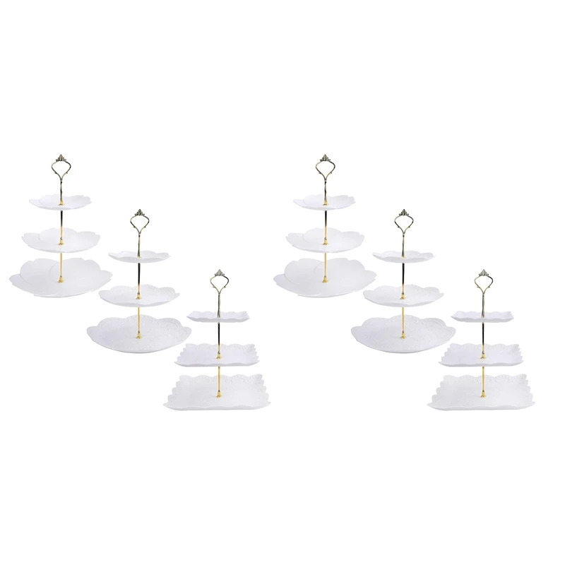 

6 Pack 3 Tiers White Cupcake Stand Dessert Plates Stand Tiered Serving Trays For Wedding Birthday Family Party