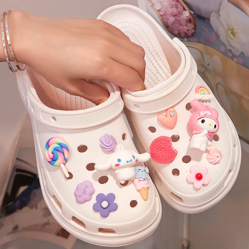 

Sanrio Shoe Buckle Set Anime Melody Cinnamoroll Cute DIY Funny Slippers Sandals Accessories Decoration Kids Party X-mas Gifts