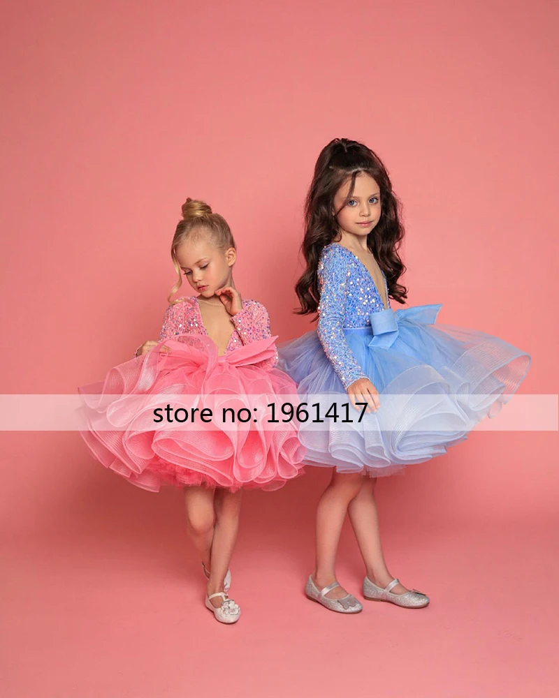 

Cute Puffy Baby Girl Dresses Sequined Tulle Kid Birthday Princess Dresses Child Dress Cute Kid Party Gowns with Bow