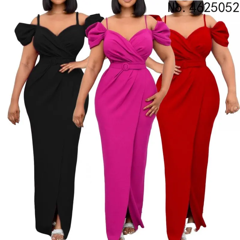 

African Dresses For Women V Neck Spaghetti Strap Robes 2022 New Spring Fashion Solid Slim Draped Africa Long Maxi Dress Vestidos