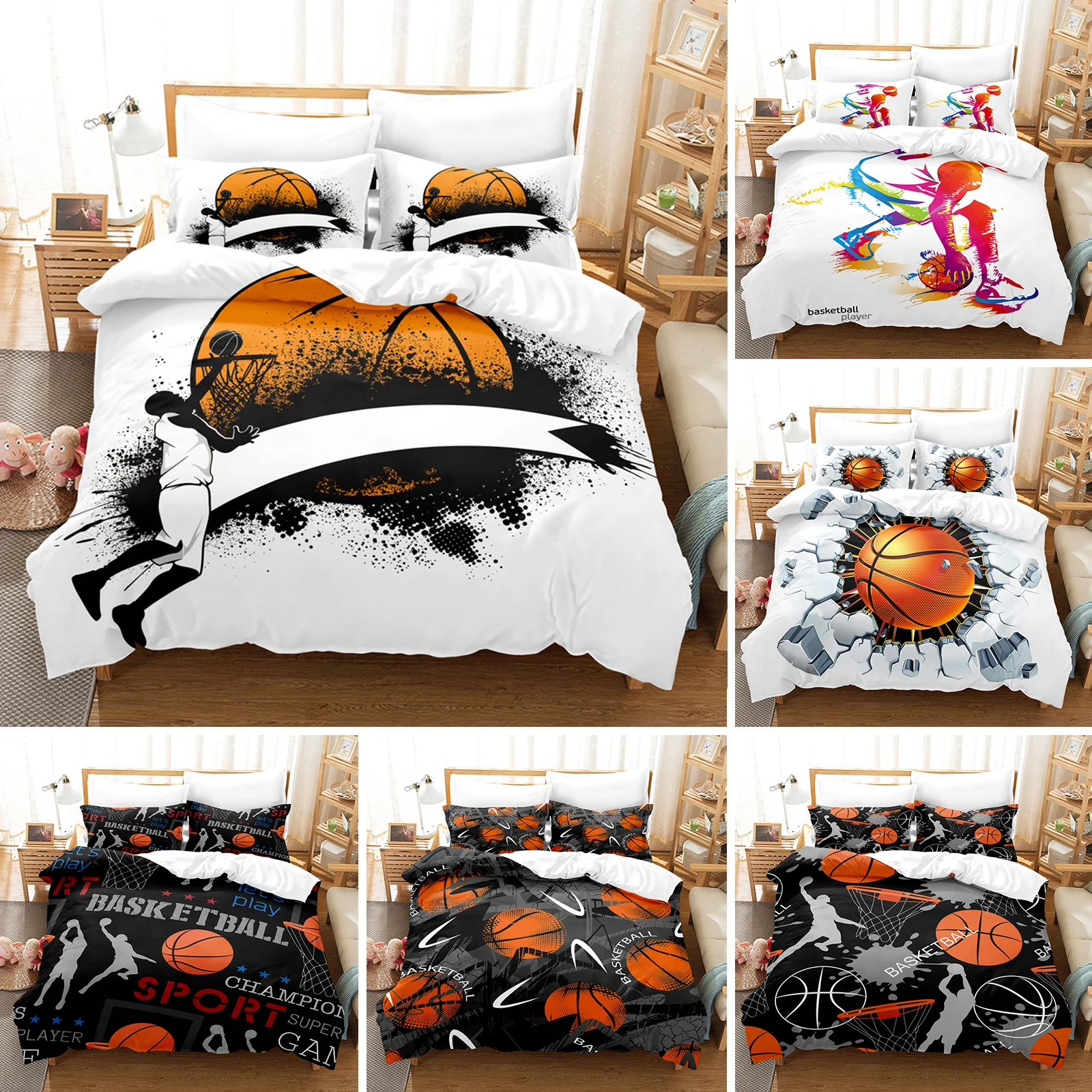 

Комплект постельного белья с 3D-принтом для баскетбола, наволочка, постельное белье, домашняя текстильная наволочка, двойная наволочка, полн...