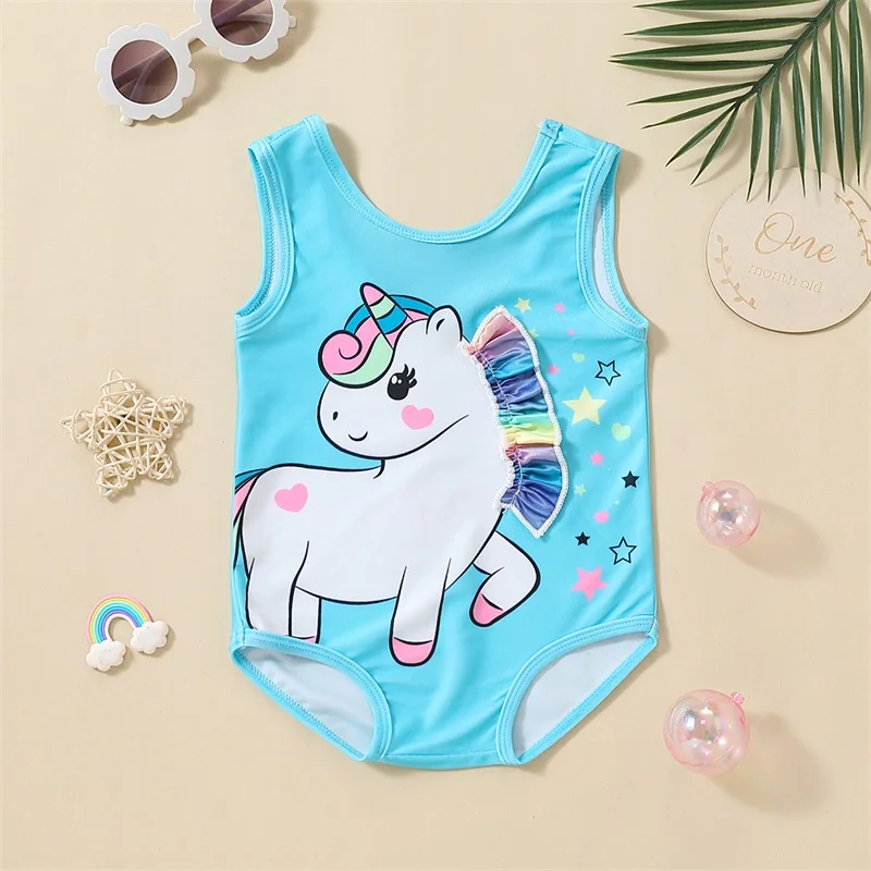 

6M-4T Girls Summer Chic Sweet Swimsuit Bikini Set Cute Animals and Stars Print Sleeveless Scoop Neck Swimsuit Pink Blue