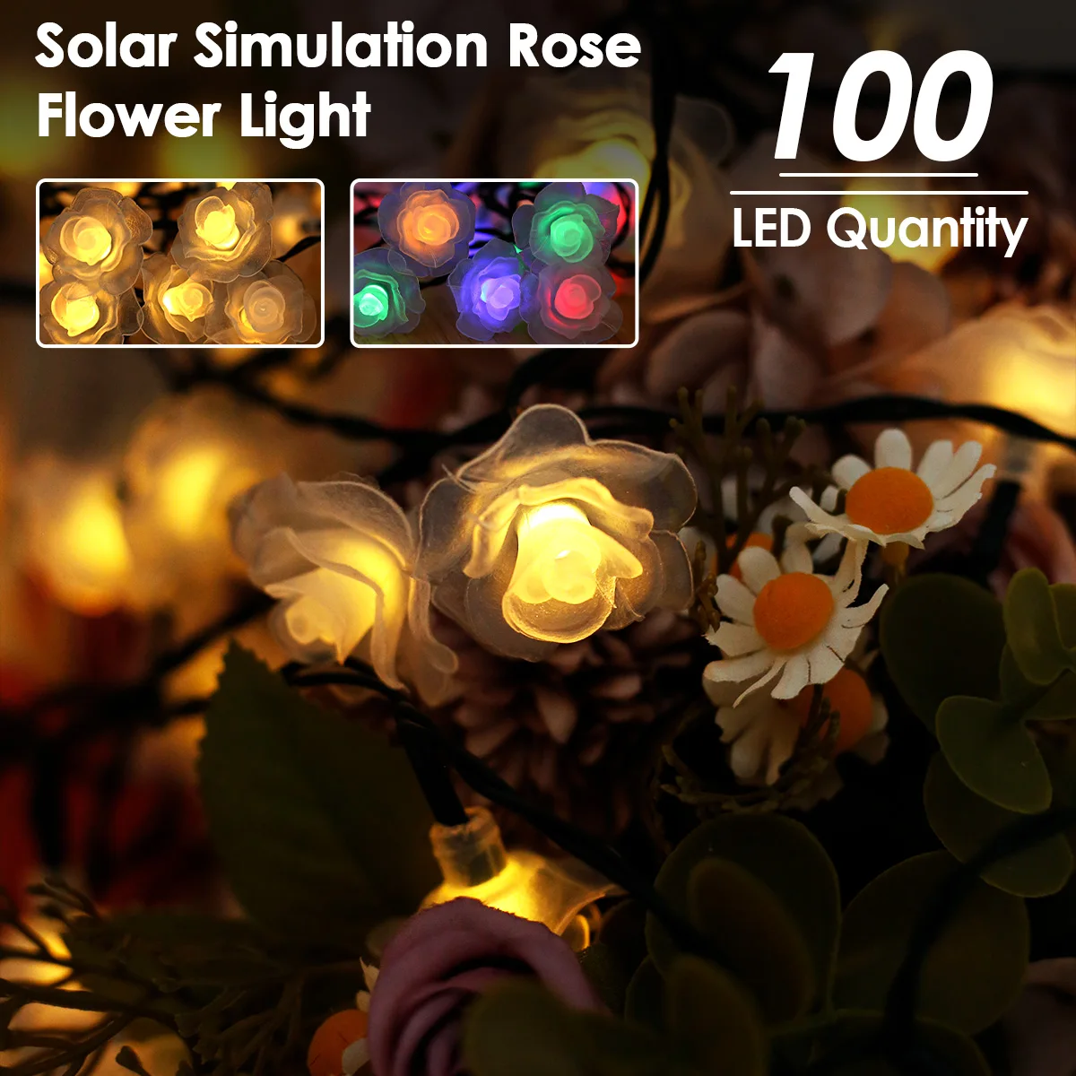 

100LED Solar Garland Rose Lights Outdoor Waterproof 8 Modes Solar String Lights Flower Light for Garden Patio Yard Xmas Decor