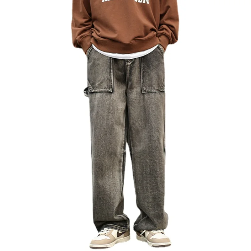 DEEPTOWN Classic Distressed Jeans Men Vintage Japanese Denim Straight Pants Black Blue Trousers Male Loose Casual Streetwear