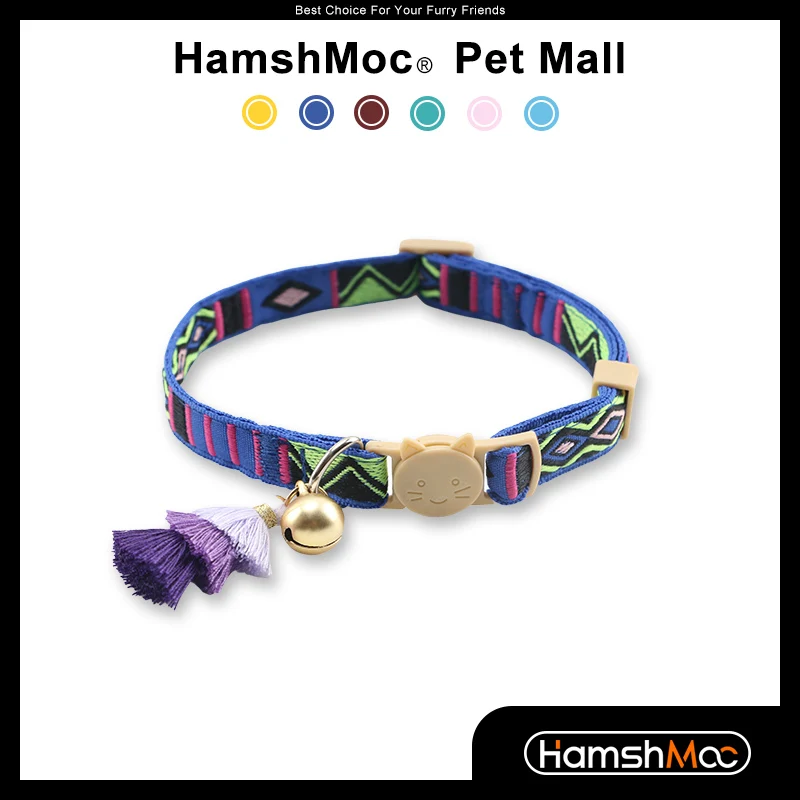 

HamshMoc отстегивающийся ошейник для кошек для безопасности, быстросъемный с колокольчиком, мягкие регулируемые воротники для котят, ожерелье
