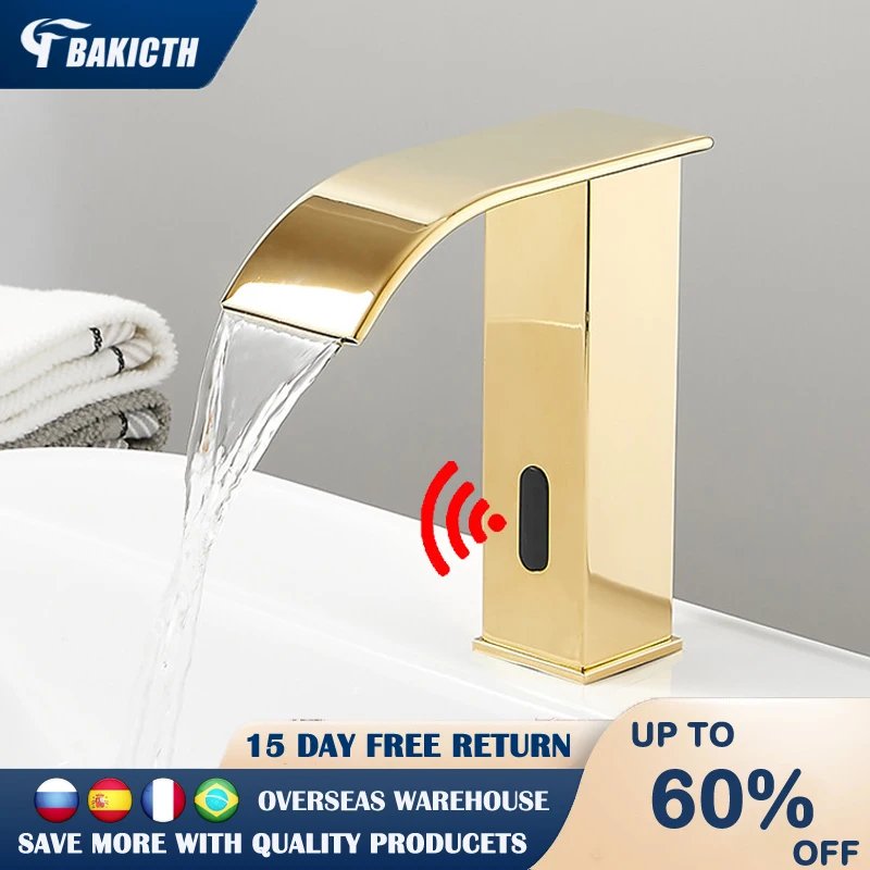 

Смеситель с автоматическим датчиком воды Bakicth, кран для ванной комнаты, крепление на раковину, черный цвет, без прикосновения