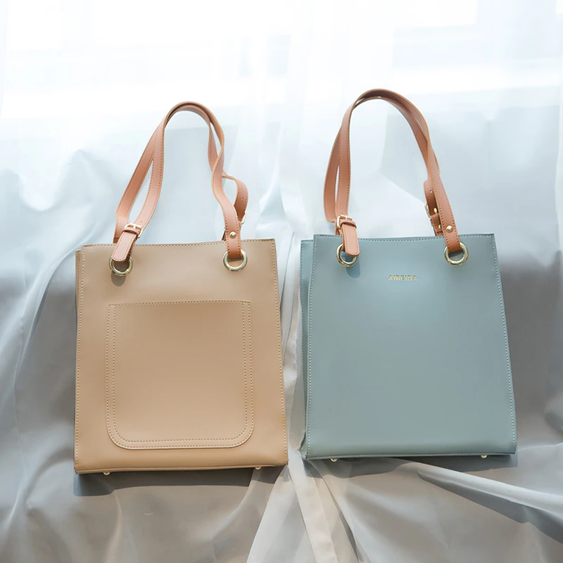 Fashion Solid Colour Soft Leather Shoulder Bag for Women Autumn Large Capacity Ladies Tote Simple Brand Design Female Sac A Main