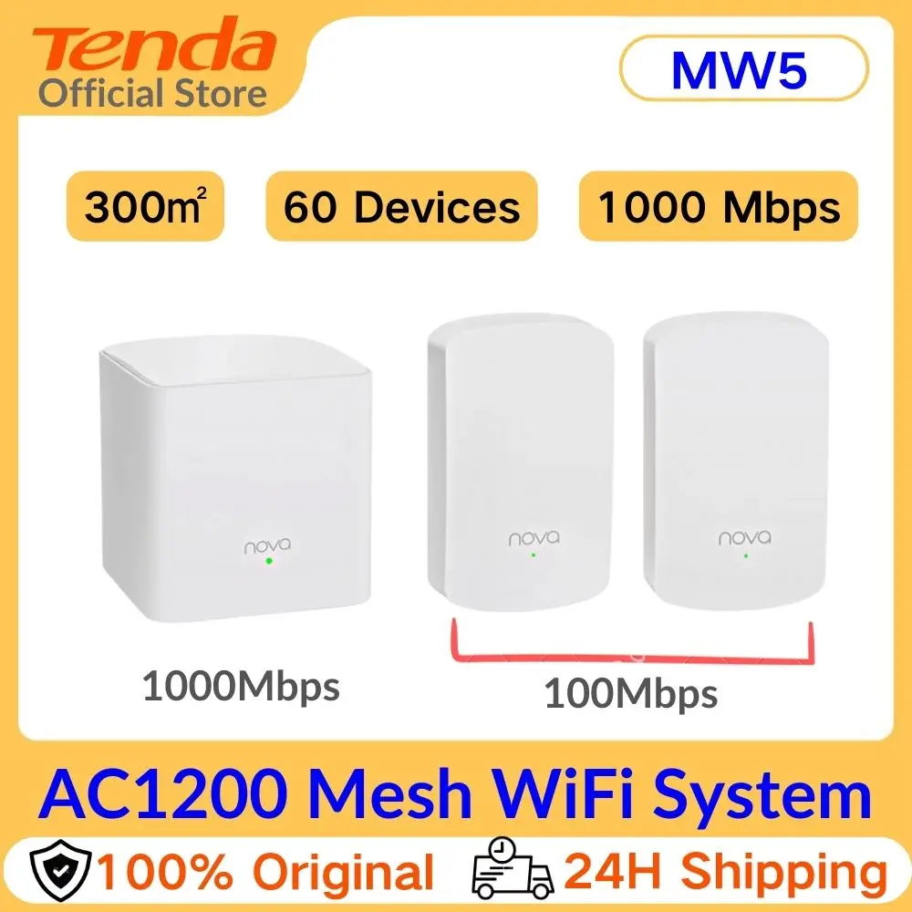 Tenda Nova Router Mesh WiFi MW5 Up to 3500 sq.ft. Whole Home Gigabit Mesh Router 2.4&5Ghz Wireless Repeater Internet Networking
