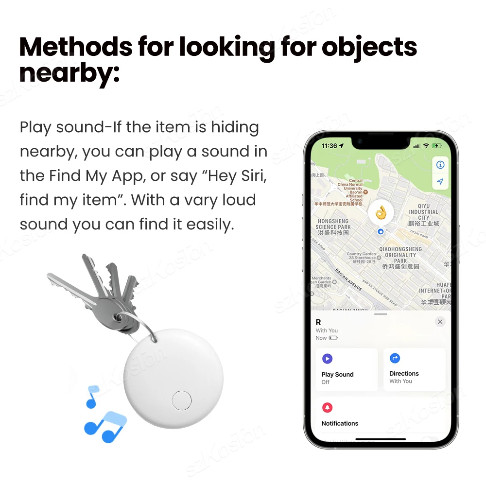 Мини-смарт-тег Bluetooth-трекер для багажа со шнурком работает с IOS Find My ключей Кошелек