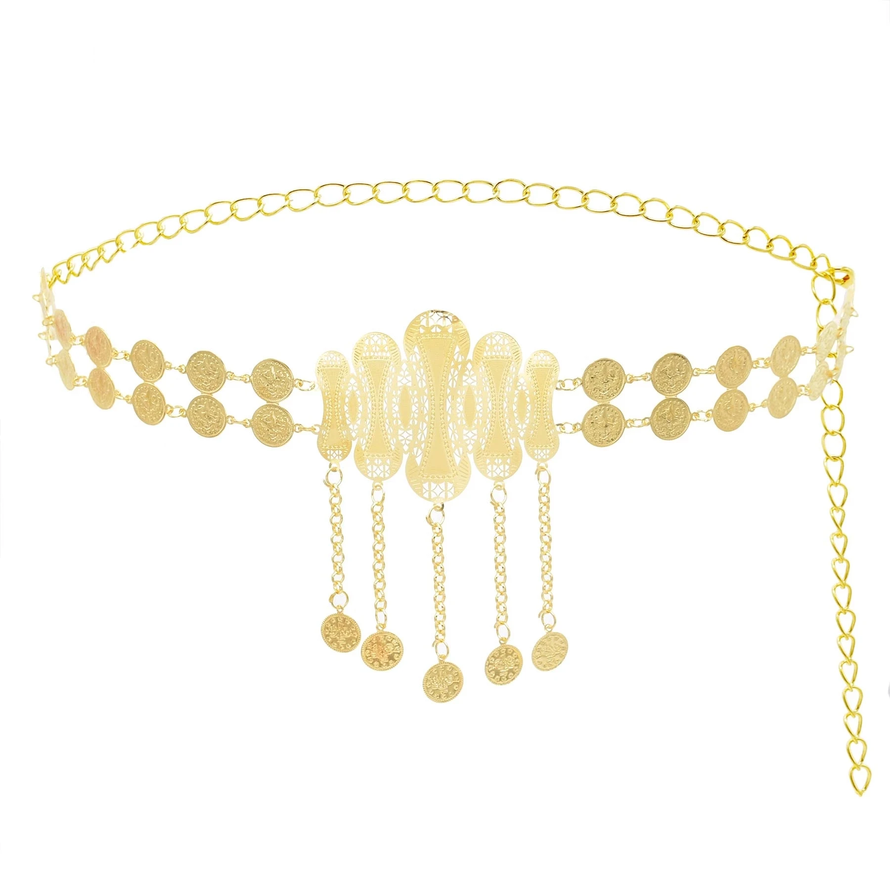 Золотая Длинная цепочка монеты с кисточкой металлическая нить тайский арабский