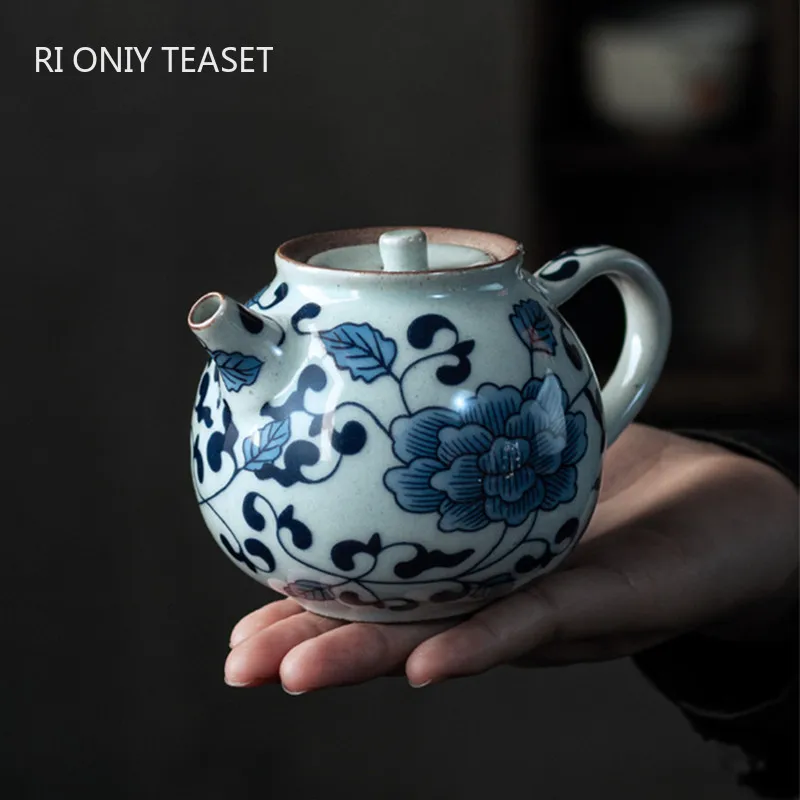 

Фарфоровые чайники 130 мл в винтажном сине-белом цвете, ручная работа, маленький керамический чайник, дорожный портативный чайник, китайский ...