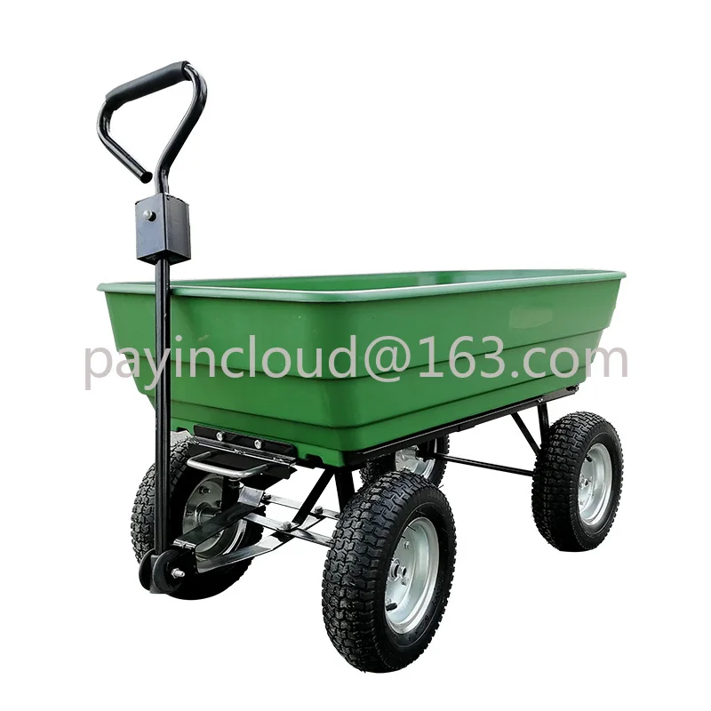 Trolleys Plastic Four-wheel Trailer Tipper Small Stall Cargo Carrier 210kg Lawn Garden Handing Tools Utility Cart Farm Wagon
