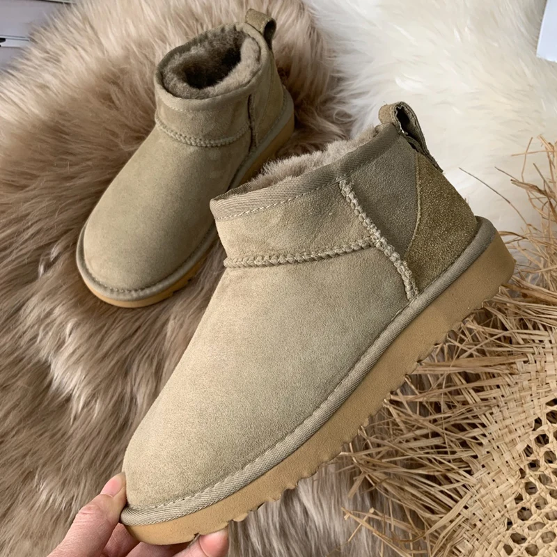 NEW 2022 Style Basic Short Mini Winter Sheepskin Snow Boots UGGKD Women Natural Wool Fur Lined Ankle Warm Flat Shoes 35-44