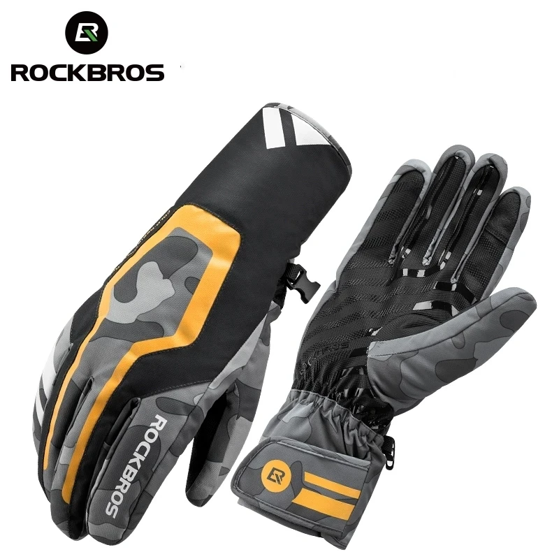 

ROCKBROS Warm Cycling Gloves Winter Windproof Waterproof Motorcycle MTB Gloves Men TPU Touch Screen Electric Bicycle Scooter