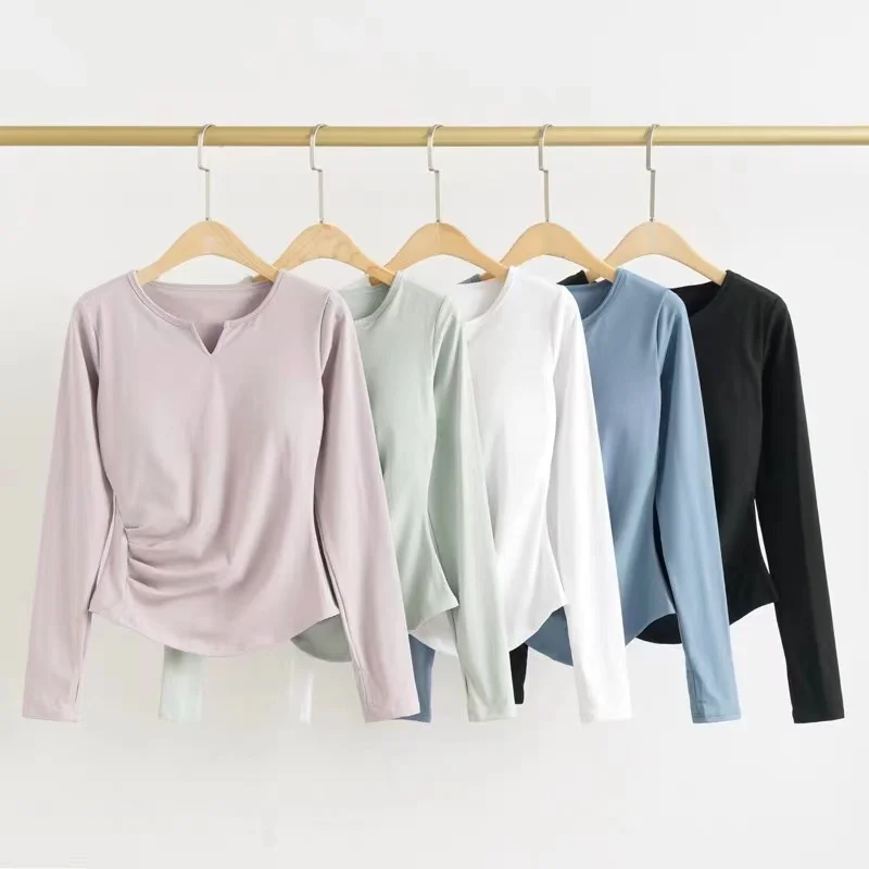 

Lulu Autumn And Winter Sports Long-Sleeved High-End Pilates Training Fitness Top With Chest Pad Yoga Clothing Female Ca24