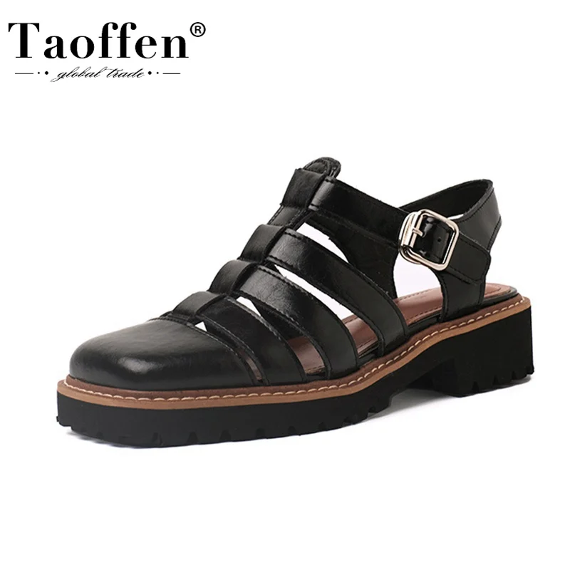 

Taoffen New Arrivals Women Sandals Genuine Leather Square Toe Ins Style Summer Shoes For Woman Fashion Footwear Size 34-40