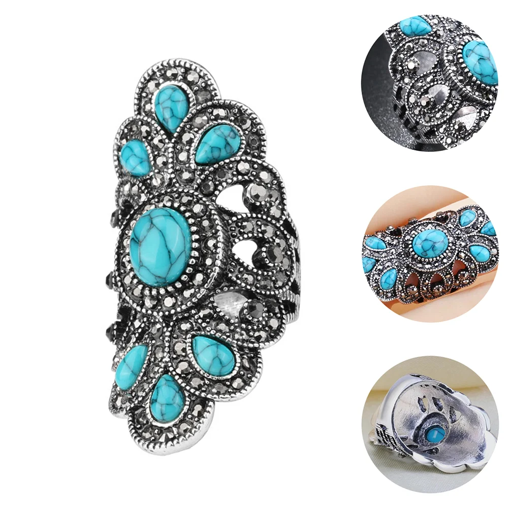 Ring Women Finger Chic Girl Girls Rings Gift Retro Blue Turquoise Jewelry Handmade Gifts Open