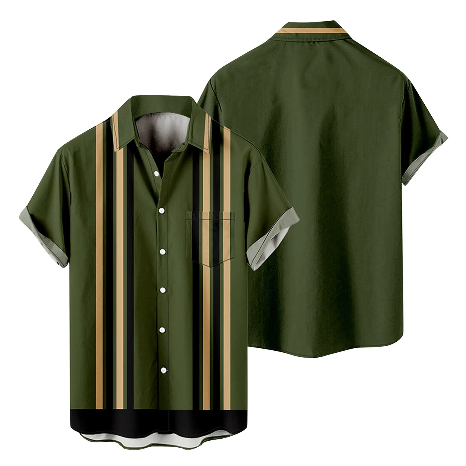 

Black White Mens Fashion And Leisure 3D Digital Printing Buckle Lapel Short Sleeve Shirt Top Cotton Tee Large Short