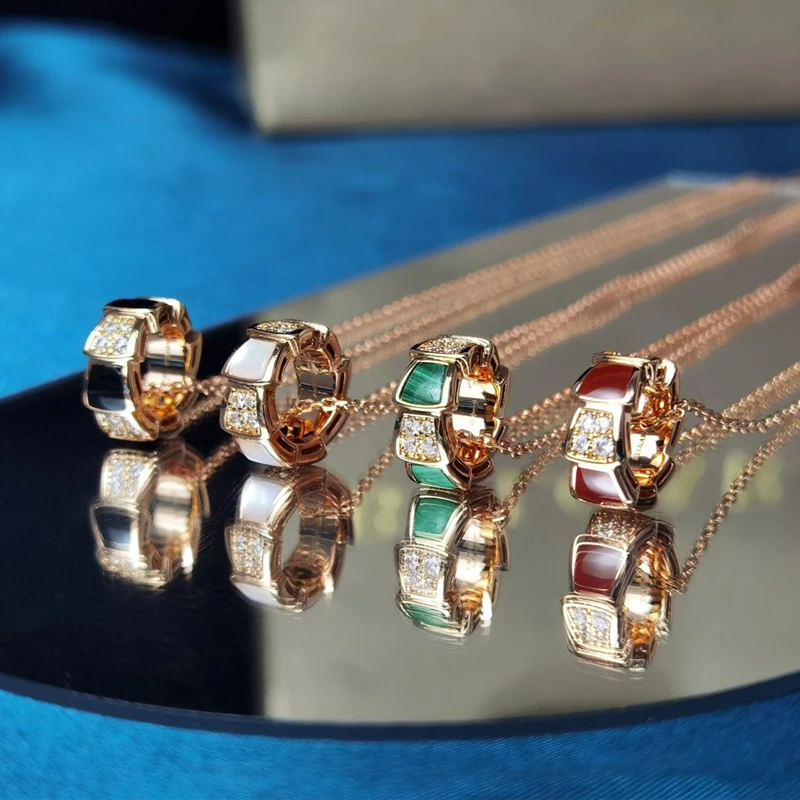 

925 silver gold-plated mother-of-pearl diamond snake bone necklace European and American ladies fashion brand jewelry gift