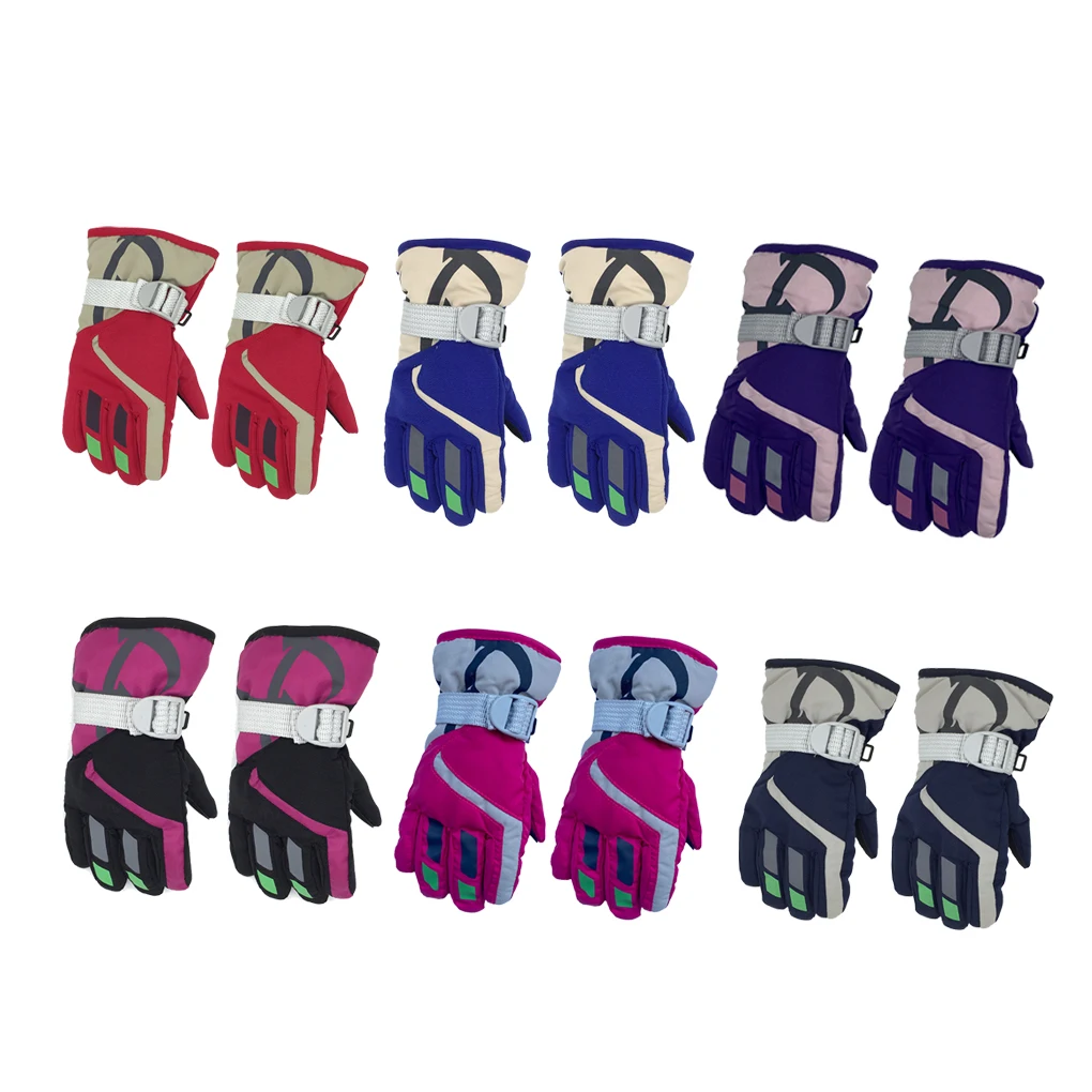 

1 Pair Ski Gloves Kids Waterproof Mittens Gifts Snow with Adjustable Buckle Outdoor Sports Print Patterns Winter